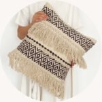 Handwoven Throw Pillow Cover With Tassel Beige Retro - Image 6