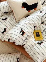 Cartoon Puppy Striped Four-piece Cotton Bedding Set - Image 10