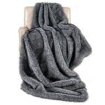 Gray 740GSM Faux Wolf Fur Throw Blanket 60"x80" Double-Sided Soft Fleece Lined Blanket
