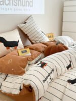 Cartoon Puppy Striped Four-piece Cotton Bedding Set - Image 2