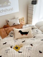 Cartoon Puppy Striped Four-piece Cotton Bedding Set - Image 3