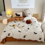 Cartoon Puppy Striped Four-piece Cotton Bedding Set