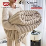 Soft Wind Bubble Velvet Blanket Warm Solid Rabbit Fur Blankets Double-sided Thickening Cover Throw Warm Fur Blanket - Image 6