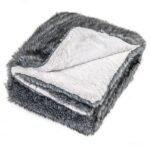 Gray 740GSM Faux Wolf Fur Throw Blanket 60"x80" Double-Sided Soft Fleece Lined Blanket - Image 2