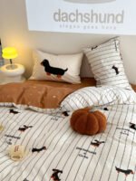 Cartoon Puppy Striped Four-piece Cotton Bedding Set - Image 4